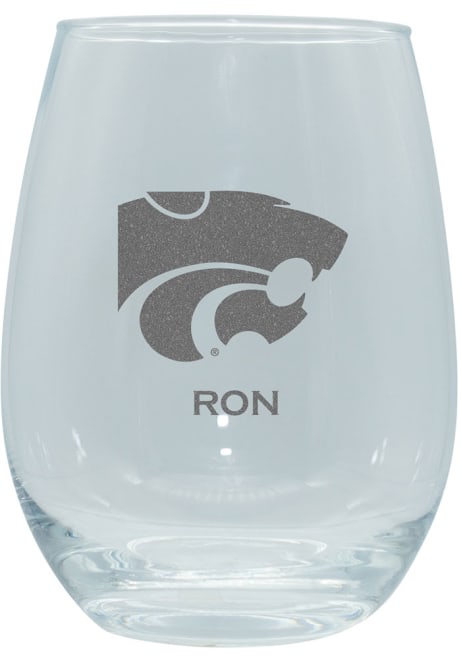 White K-State Wildcats Personalized Laser Etched 15oz Stemless Wine Glass