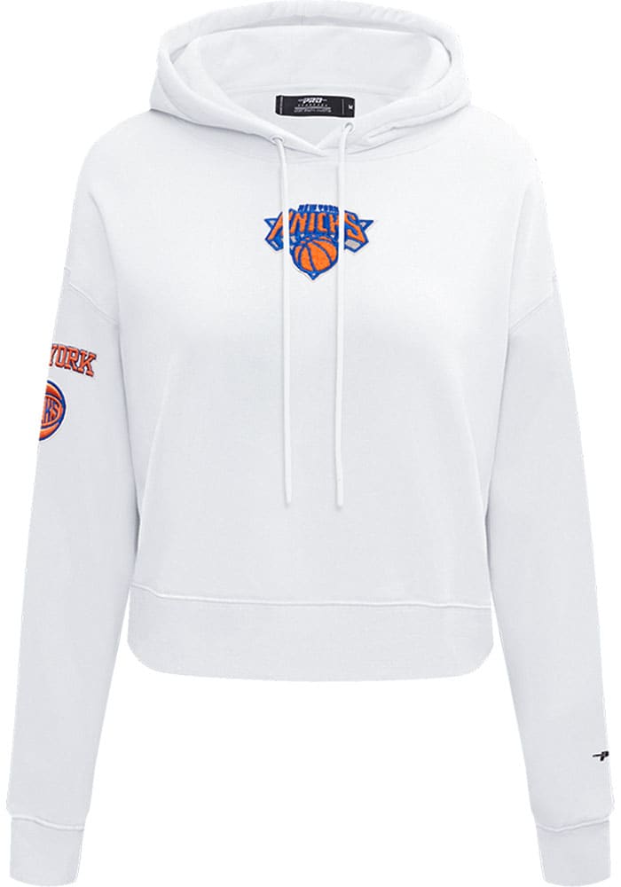 Pro Standard New York Knicks Womens White Classic Cropped Hooded Sweatshirt