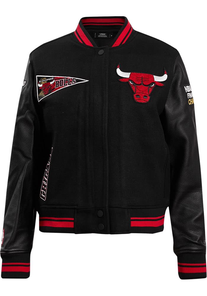 Pro Standard Women s Chicago Bulls Retro Classic Rib Wool Varsity Jacket Black Red L