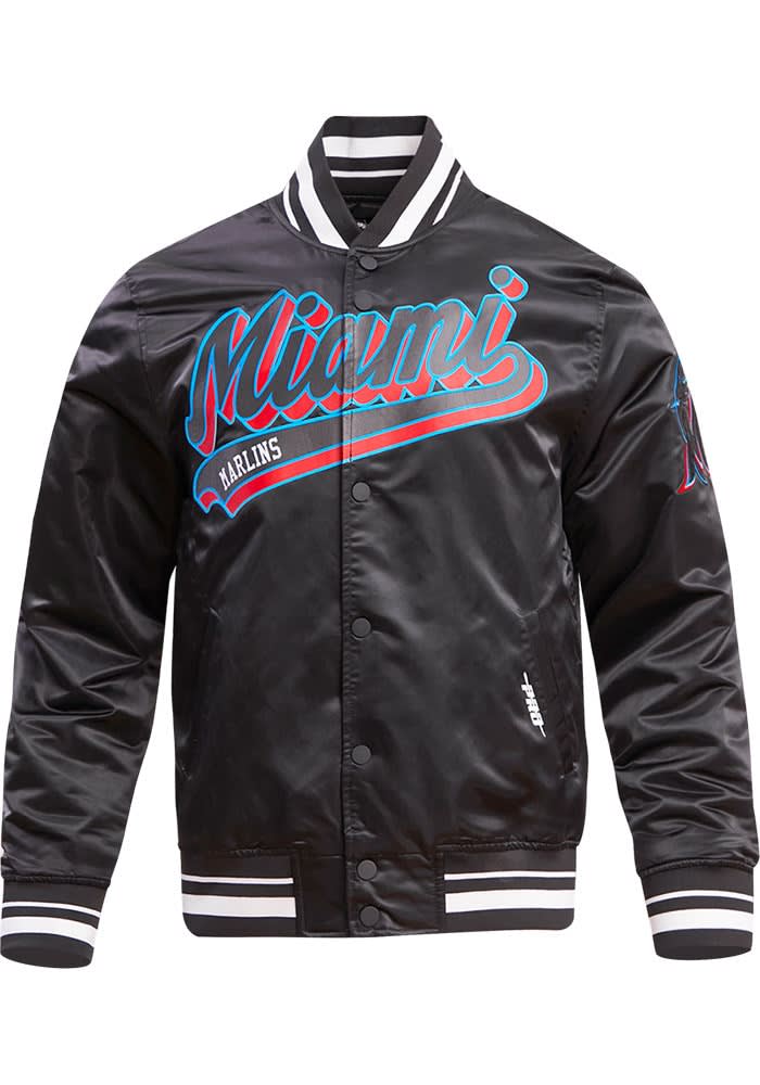 Pro Standard Miami Marlins Mens Black Script Tail Satin Light Weight Jacket