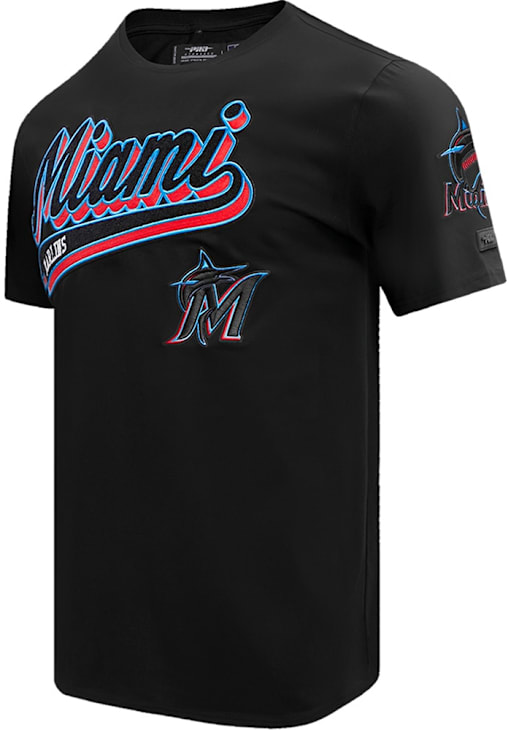 Pro Standard Miami Marlins BLACK Script Tail Short Sleeve T Shirt