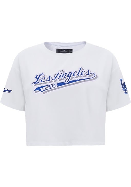 Pro Standard Los Angeles Dodgers Womens White Script Tail Boxy Short Sleeve T-Shirt