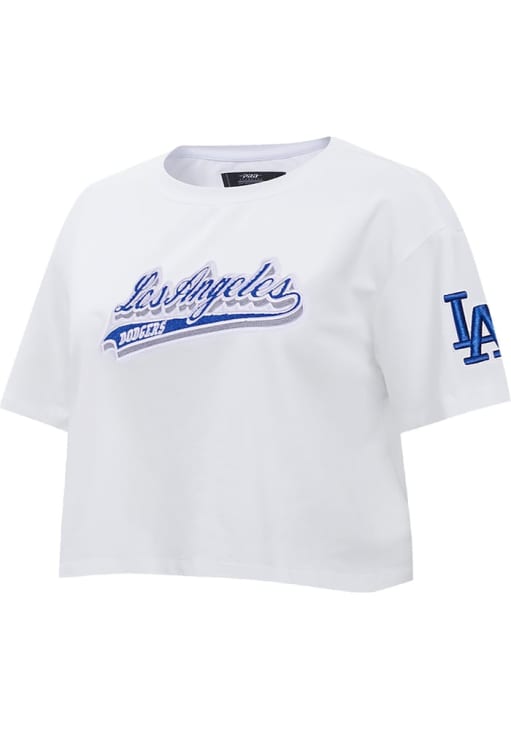 Pro Standard Los Angeles Dodgers Womens White Script Tail Boxy Short Sleeve T-Shirt