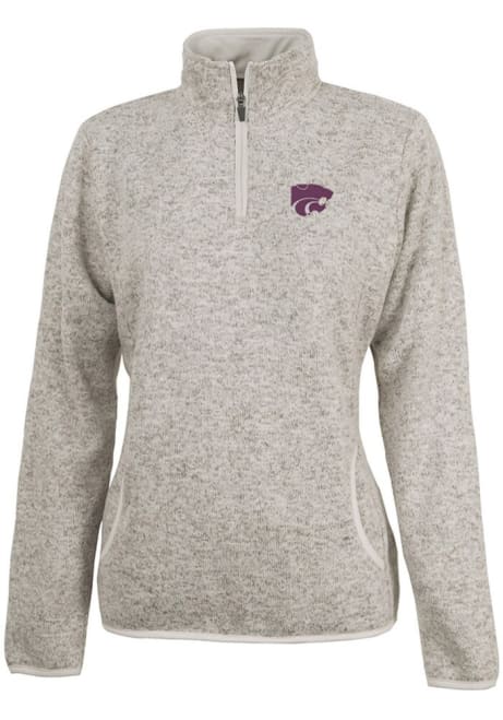 Womens Oatmeal K-State Wildcats Heathered 1/4 Zip Pullover