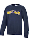 Main image for Youth Michigan Wolverines Blue Champion Team Wordmark Long Sleeve Crew Sweatshirt