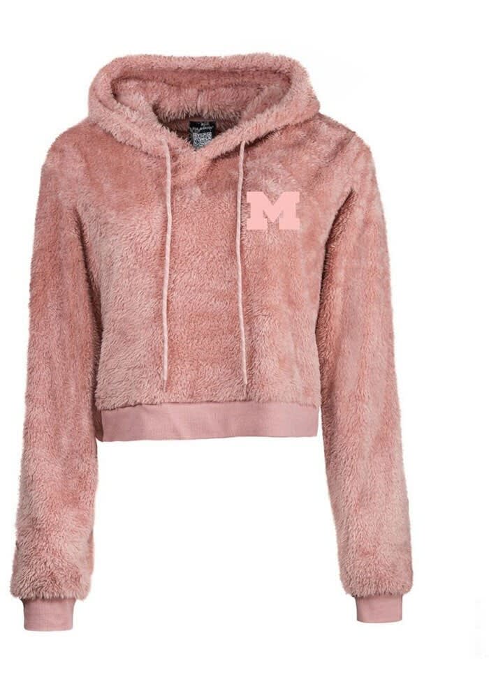 Jill Martin Womens PINK Michigan Wolverines Cropped Sherpa Hoodie