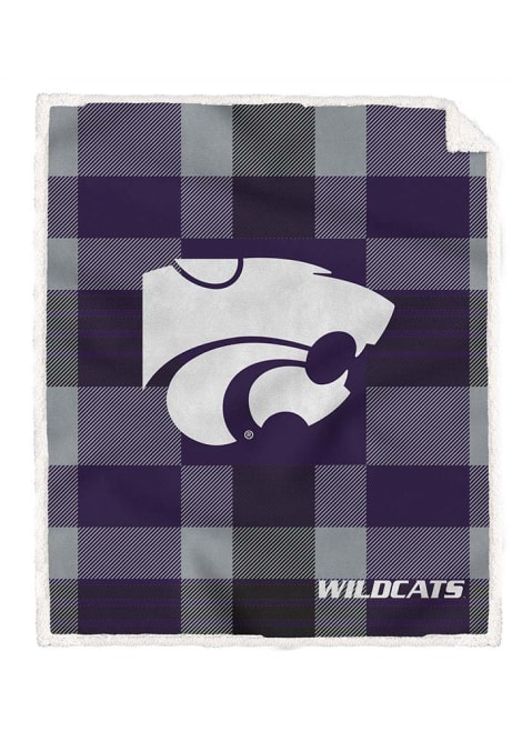 Purple K-State Wildcats Plaid Steel 60x70 Sherpa Blanket