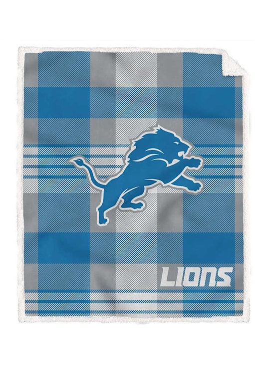 Detroit Lions Plaid Steel 60x70 Sherpa Blanket BLUE