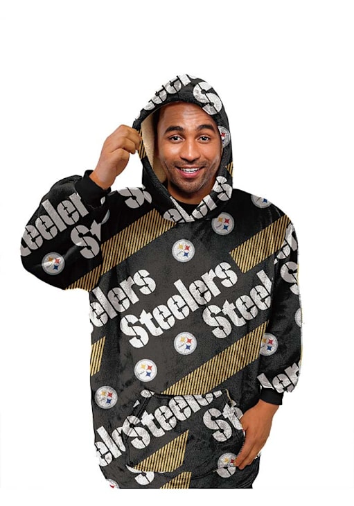 Pittsburgh Steelers Repeat Logo Hoodie Sherpa Blanket YELLOW