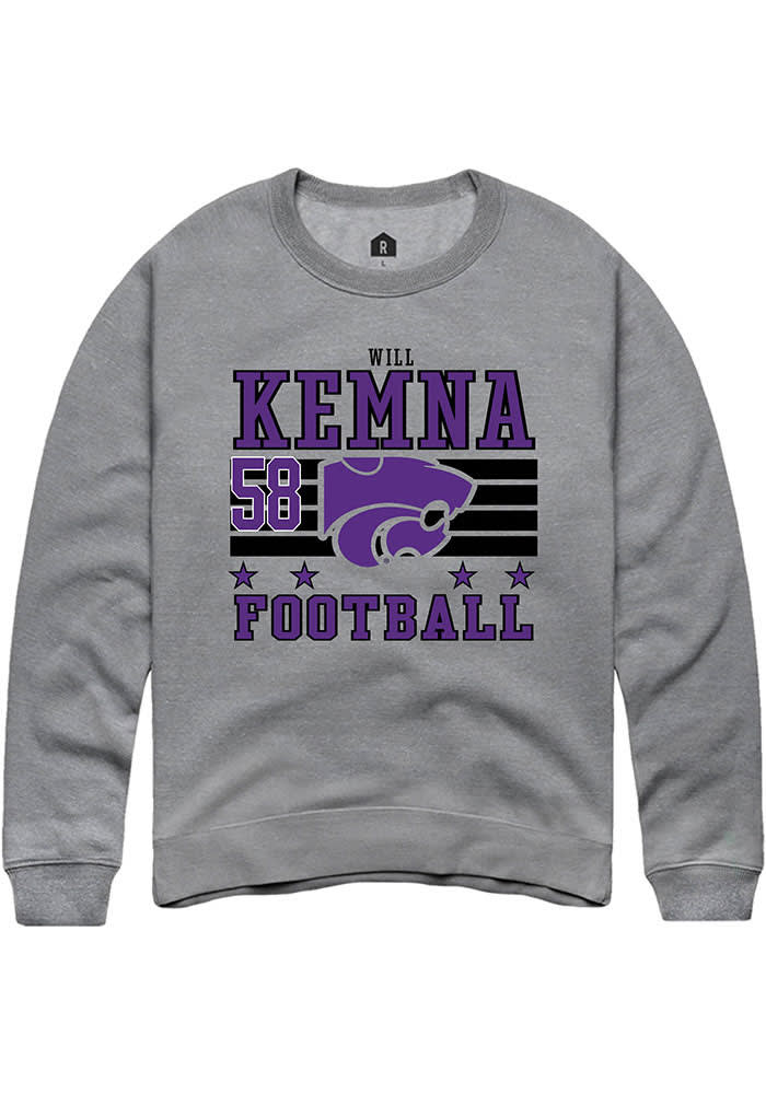 Will Kemna Mens GREY HEATHER K-State Wildcats Football NIL Striped
