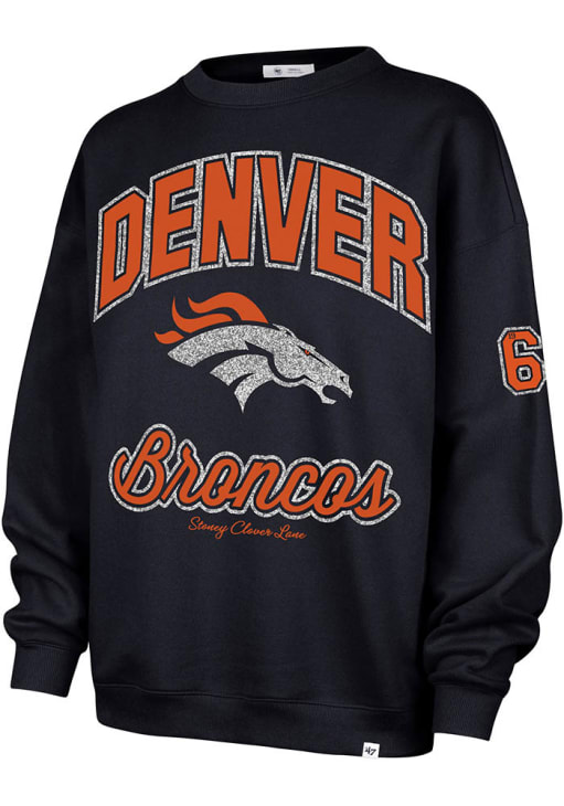47 Denver Broncos Womens Navy Blue Stoney Clover Glitter Oversized Crew Sweatshirt