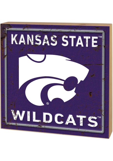 Purple K-State Wildcats Rusted Block Sign