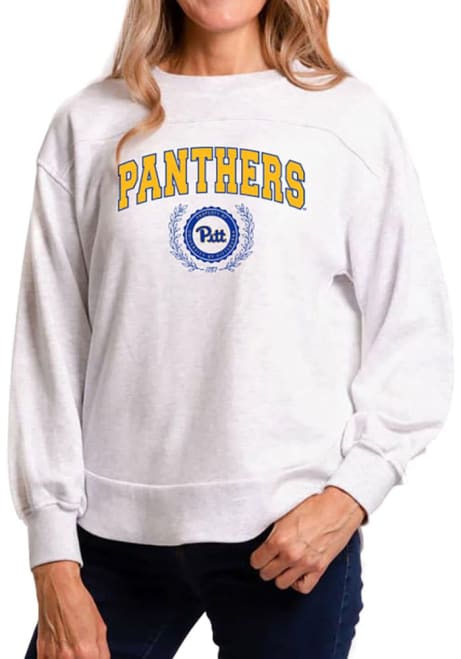 Womens Pitt Panthers Ash Flying Colors Yvette Crew Sweatshirt