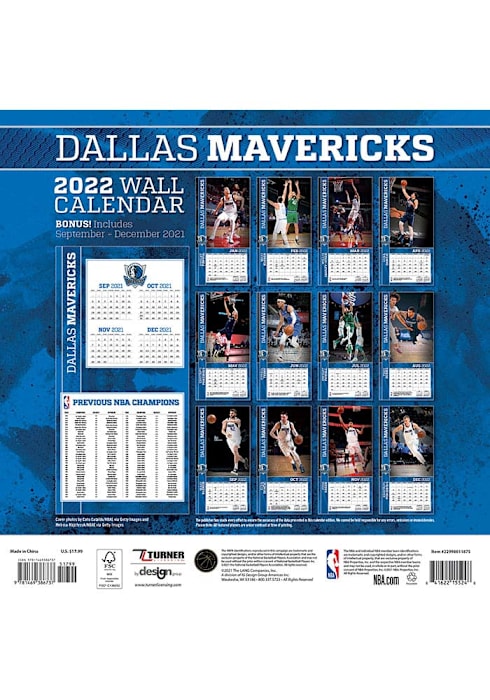 Dallas Mavericks 12X12 Team 2022 Wall Calendar