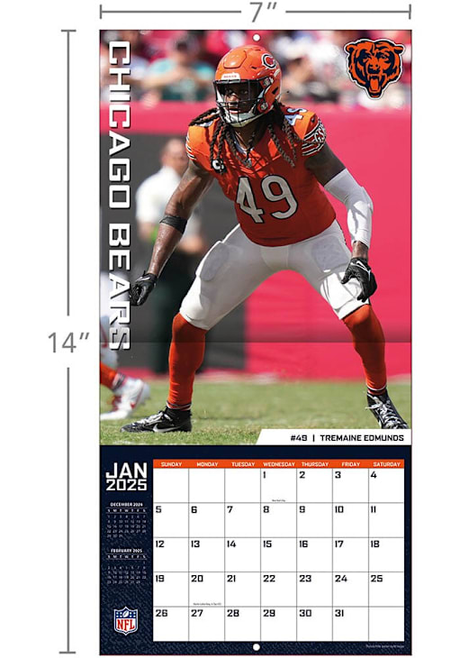 Chicago Bears NAVY 2025 Calendar, 12-Month Format Calendar 7130571