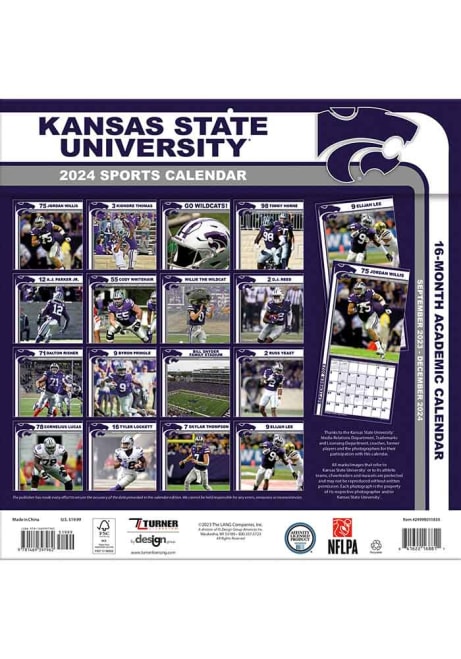 White K-State Wildcats 2024 Team Wall 12x12 Calendar