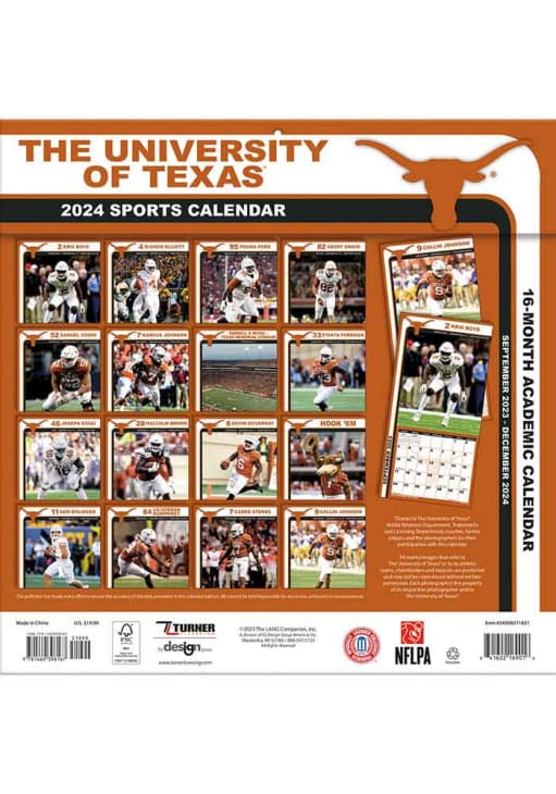 Texas Longhorns 2024 Team Wall 12x12 Calendar
