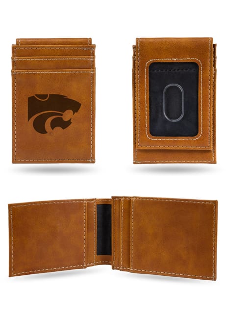 Laser Engraved Front Pocket K-State Wildcats Mens Bifold Wallet - Brown