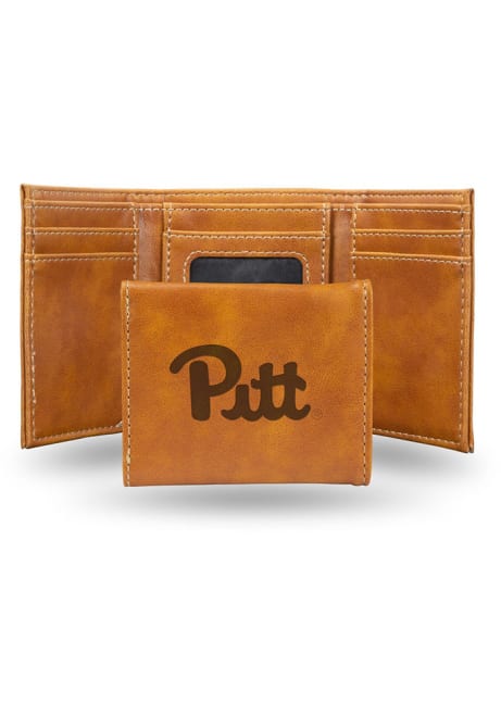 Laser Engraved Pitt Panthers Mens Trifold Wallet - Brown