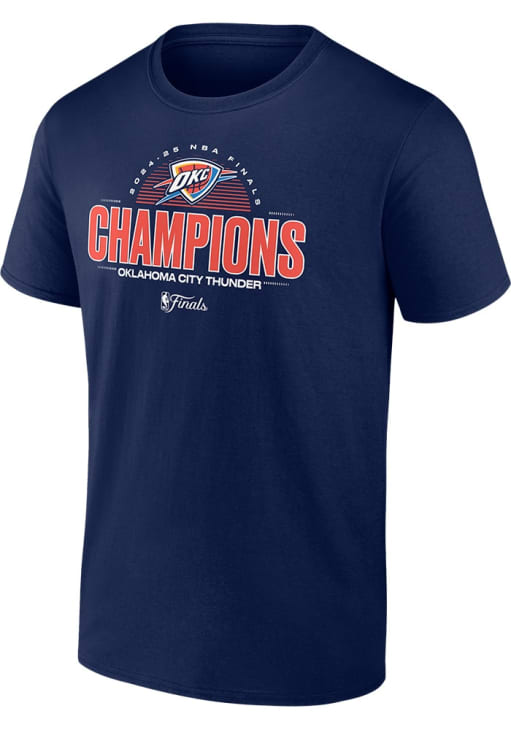 Oklahoma City Thunder Navy Blue 2025 FINALS CHAMPIONS DEFENSIVE REBOUND ROSTER Short Sleeve T Shir..