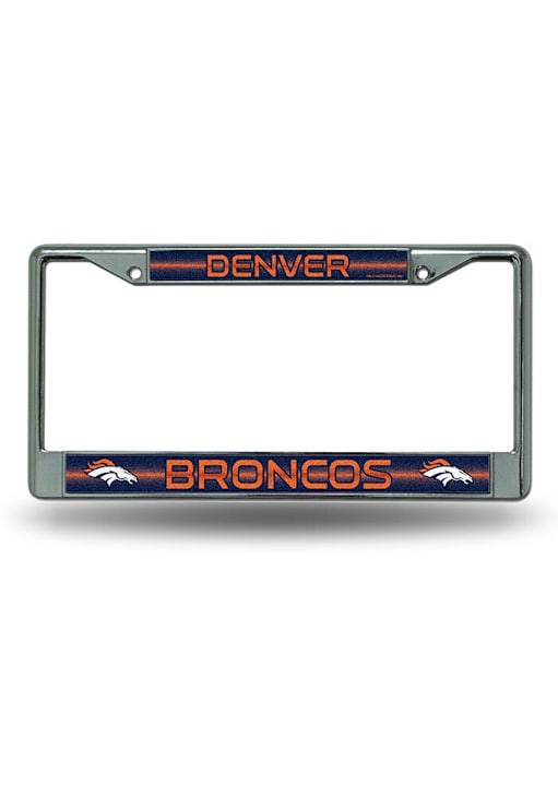 Denver Broncos License Plate Frame Denver Broncos SILVER Glitter