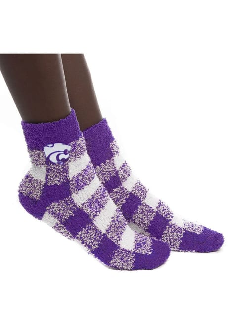 Buffalo Check Fuzzy K-State Wildcats Womens Quarter Socks - Purple