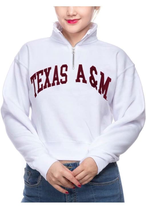 Texas A&M Aggies Womens White Cropped Qtr Zip
