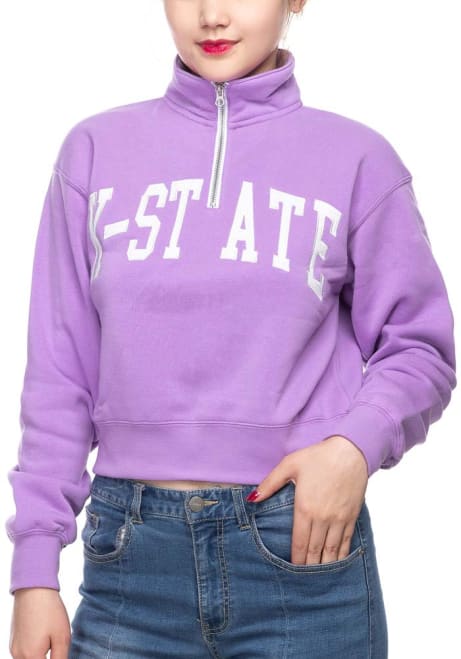 Womens Lavender K-State Wildcats Cropped 1/4 Zip Pullover