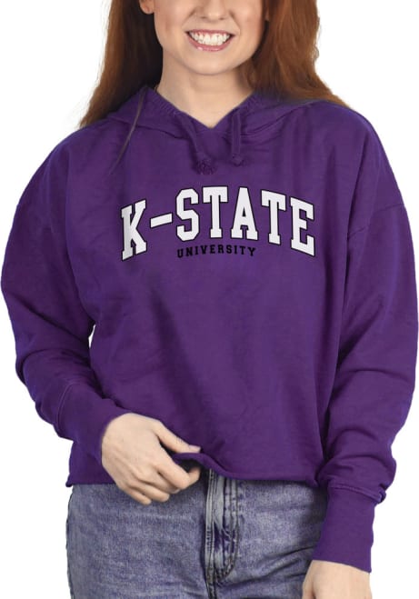 Womens Purple K-State Wildcats Cropped French Terry Hooded Sweatshirt