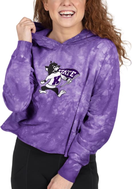 Womens Purple K-State Wildcats Cropped Cloud Dye Hooded Sweatshirt