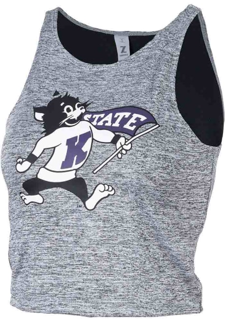 Womens Grey K-State Wildcats Cropped First Down Tank Top