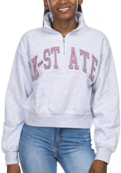 Womens Ash K-State Wildcats Cropped Sport Fleece Qtr Zip