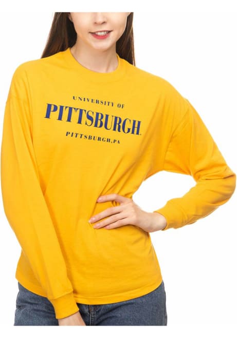 Womens Gold Pitt Panthers Drop Shoulder LS Tee