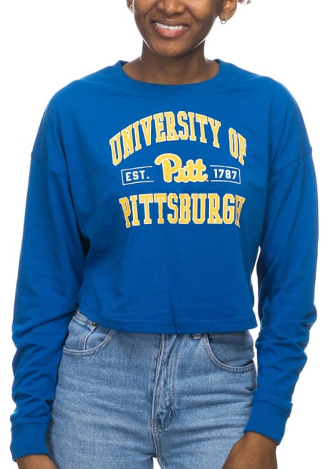 Womens Blue Pitt Panthers Drop Shoulder Cropped LS Tee