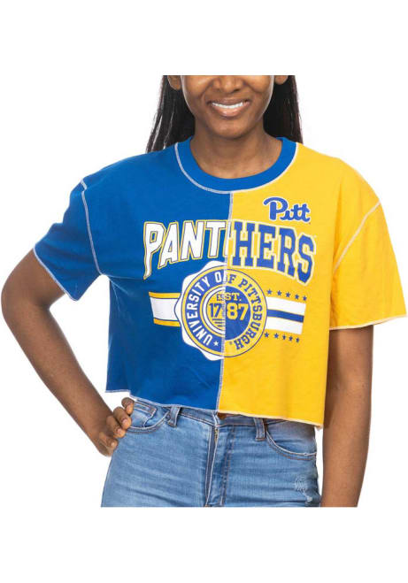 Pitt Panthers Crop Patchwork Short Sleeve T-Shirt - Blue