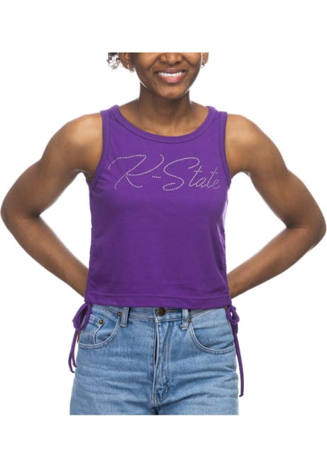 Womens Purple K-State Wildcats Rhinestone Side Rouche Tank Top