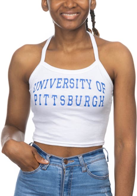 Womens White Pitt Panthers Crop Halter Tank Top