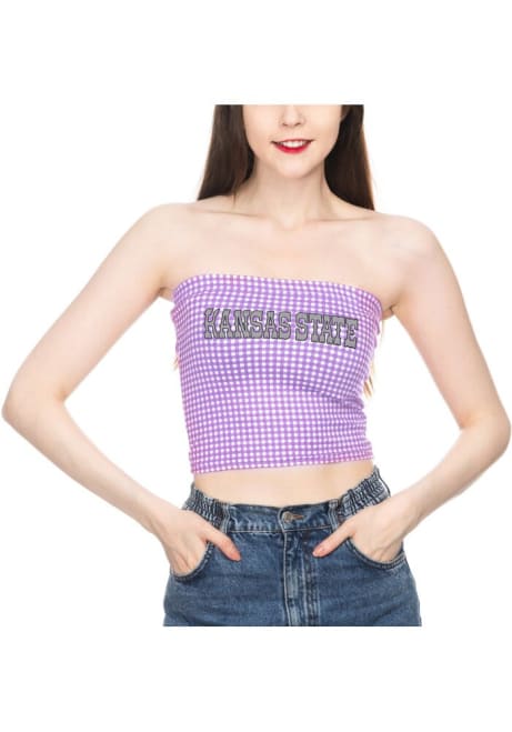 Womens Lavender K-State Wildcats Gingham Tube Top Tank Top