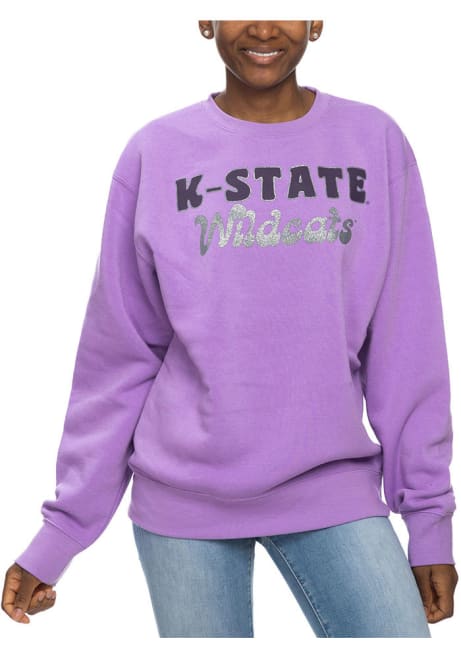 Womens Lavender K-State Wildcats Glitter Sport Crew Sweatshirt