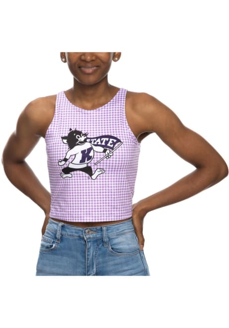 Womens Lavender K-State Wildcats Gingham First Down Tank Top