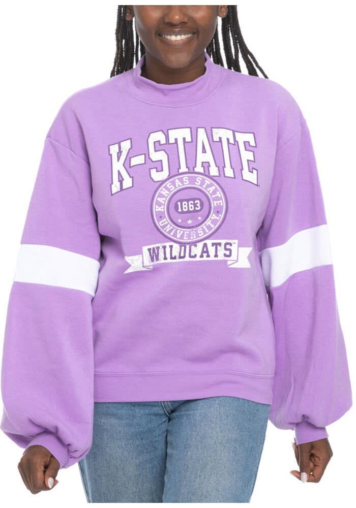K-State Wildcats Womens LAVENDER Mock Neck Long Sleeve Crew