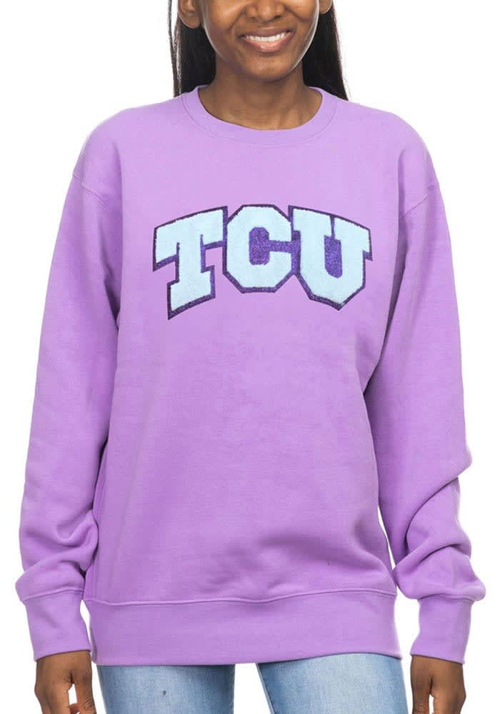 TCU Horned Frogs Womens LAVENDER Sparkle Chenille Sport Fleece Long Sleeve Crew Sweatshirt