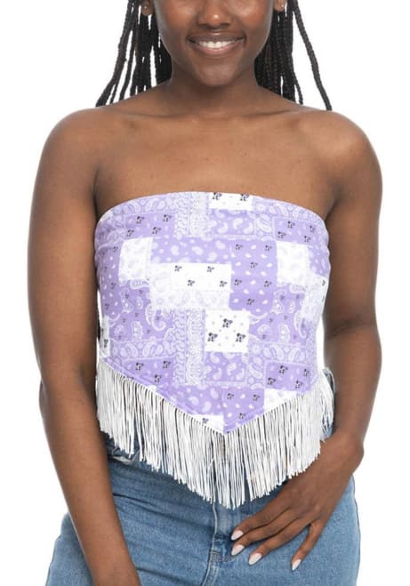 Womens Lavender K-State Wildcats Bandana Fringe Tank Top