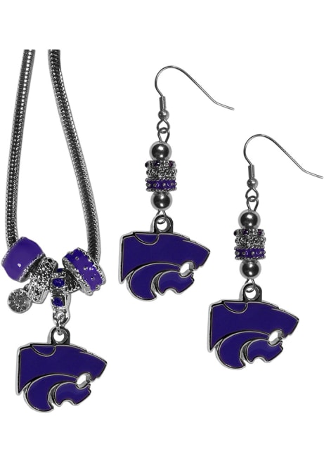 2 Piece Euro Bead K-State Wildcats Womens Earrings - Grey