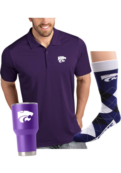 Mens Purple K-State Wildcats Dad Gift Set Short Sleeve Polo Shirt