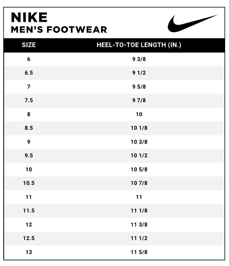 Nike pegasus clearance size chart