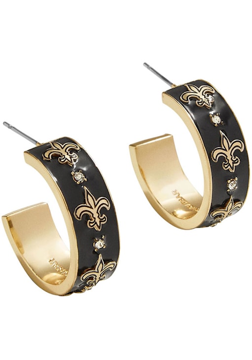 New Orleans Saints BLACK Enamel Hoop Womens Earrings 7740283