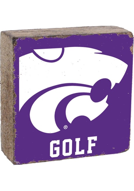 White K-State Wildcats 6x6x2 inch Golf Rustic Block Sign