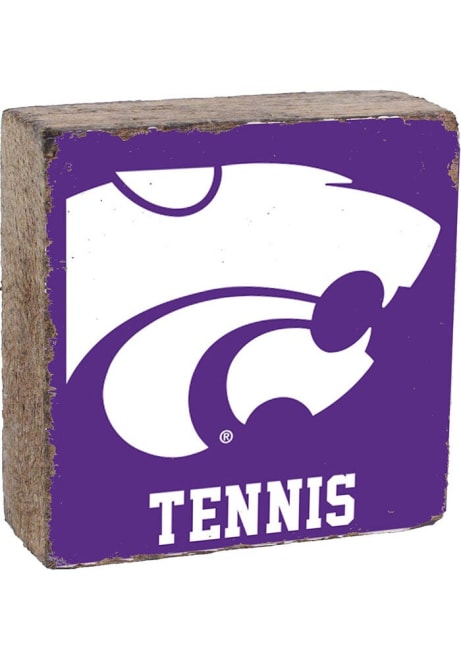 White K-State Wildcats 6x6x2 inch Tennis Rustic Block Sign