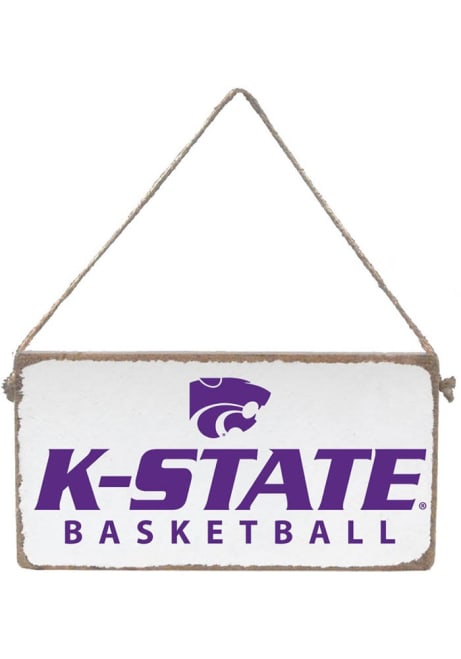 White K-State Wildcats 6x11 inch Basketball Mini Plank Sign